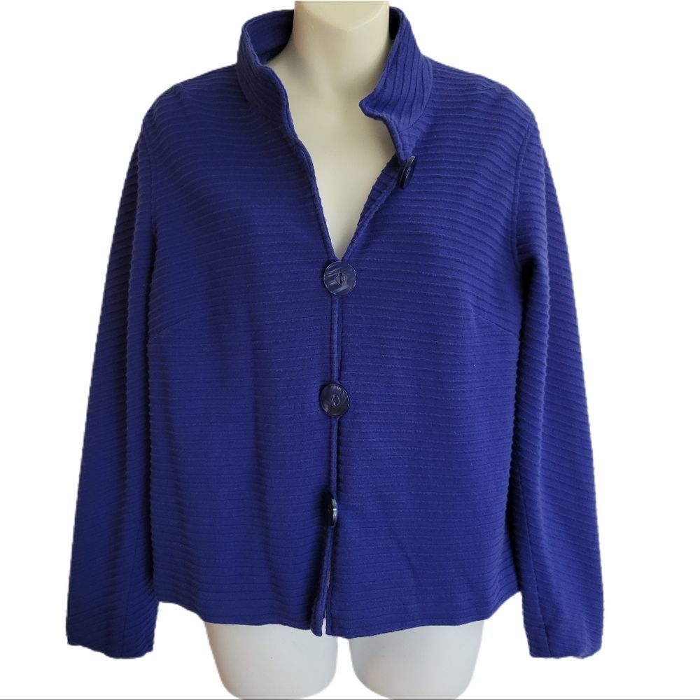 Coldwater Creek Blue Button Up Textured Long Sleeve Jacket Size Medium 10/12